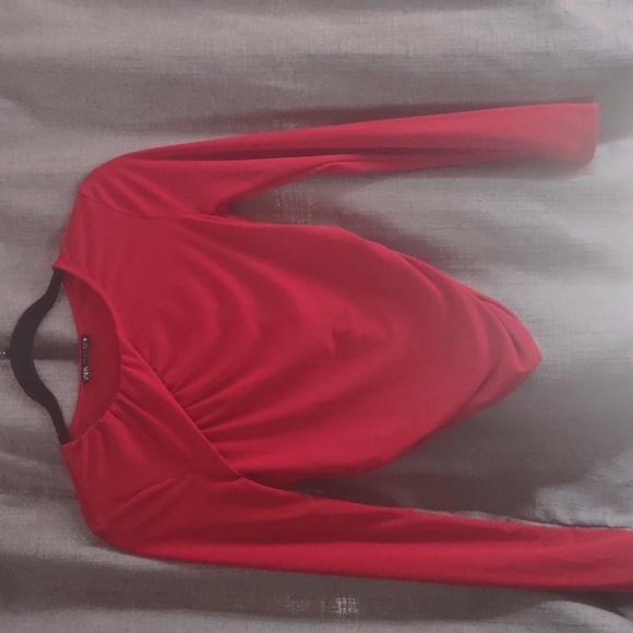 Zara red long sleeve top ruched S - Picture 2 of 5